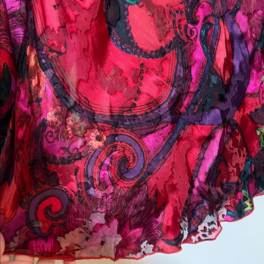 Chico's Silk Red Floral Paisley Burnout Velvet Velour Long Sleeve Top Blouse 1 - Picture 4 of 6